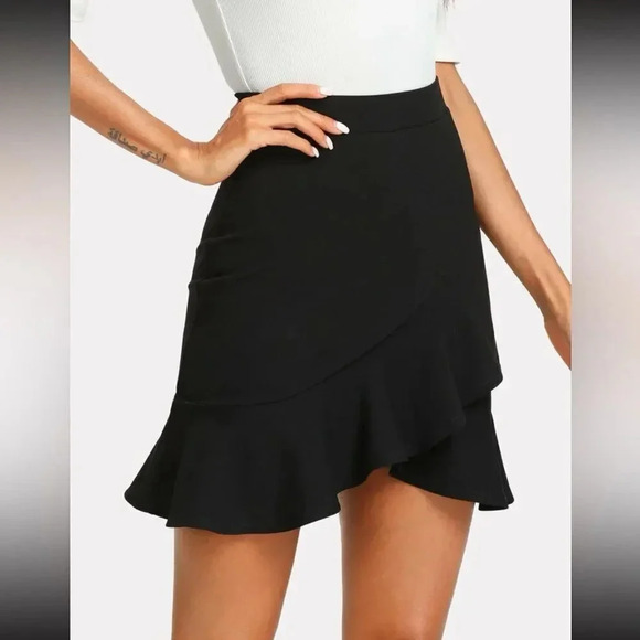 SHEIN Privé Asymmetrical Flounce Hem Overlap Skirt Size L - Picture 4 of 5